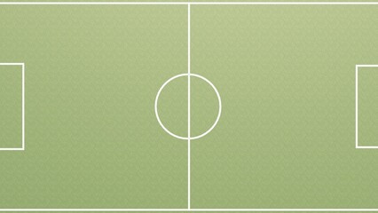 Top-down 3D render of green soccer field with white markings, including center circle and penalty areas, background, sports design element. © Vladimir