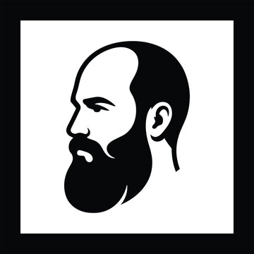 Striking monochrome graphic illustration depicting a masculine profile with a full, well-groomed beard and bald head, perfect for modern branding, avatar, or stylish design elements