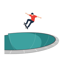 Skateboarder performing mid air jump trick over pool bowl © Dawnside Graphic