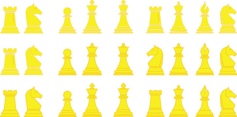 Chess pieces in yellow appear as a collection of game figures arranged in orderly rows. © Md