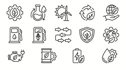 Fototapeta premium Clean energy and ecological sustainability icons set, environmental protection symbols.