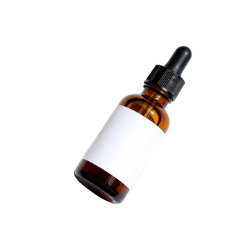 [Transparent Background PNG]Amber Glass Dropper Bottle with Blank White Label