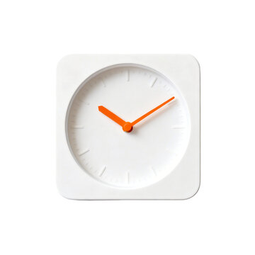 [Transparent Background PNG]Minimalist square wall clock with bright orange hands