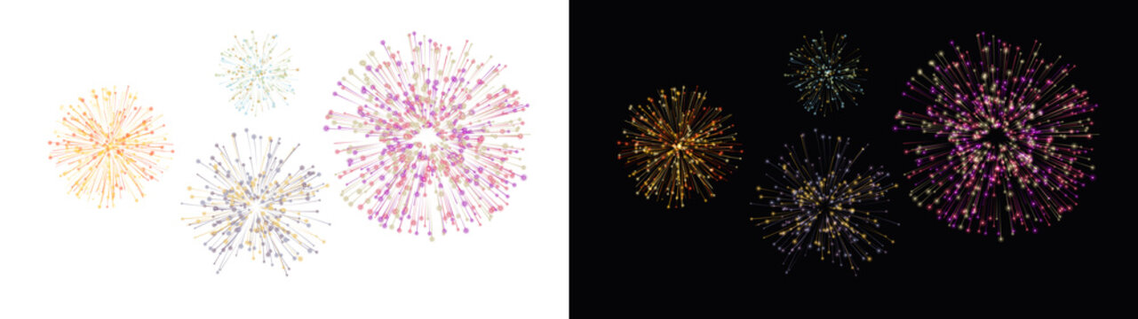 PNG image of&nbsp;Bright colorful fireworks display featuring multiple exploding light bursts isolated for festive celebrations and holiday party events on transparent background