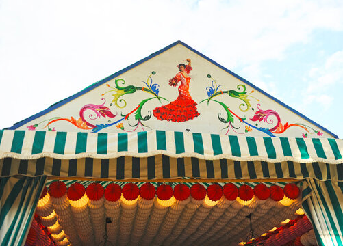 Pa&ntilde;oleta de una caseta de la Feria de Abril. Feria de Sevilla. Fiestas de Espa&ntilde;a. Ferias de Andaluc&iacute;a. 
