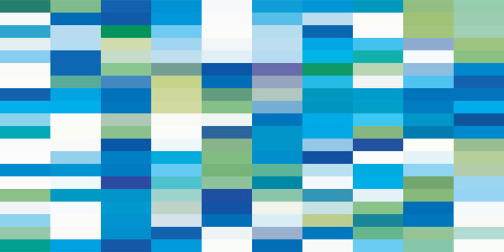 Abstract geometric pattern with blue and green rectangles and squares.