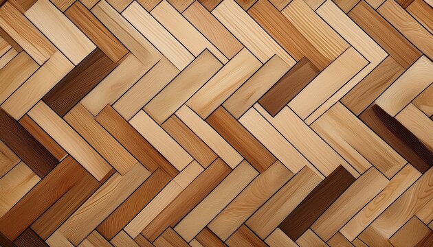 detailed and repeating geometric pattern of natural light colored wood planks arranged in a herringbone design suitable for interior flooring backgrounds and textures