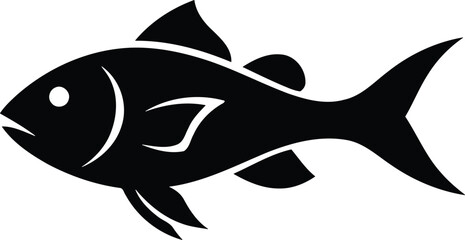 Fototapeta premium Large Sea Fish Silhouette Vector Illustration - Strong Marine Life and Commercial Fishing Icon Isolated on White for Industry Design