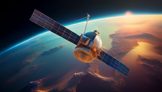 a satellite equipped with interferometric synthetic aperture radar insar technology monitoring and mapping seismic activity and ground deformation from its orbit high above the earth s surface