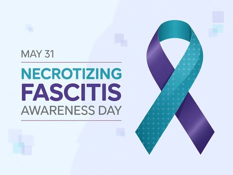 Necrotizing fasciitis awareness day may 31 with teal and purple ribbon