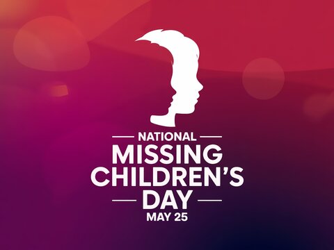 National missing childrens day, may 25, awareness concept with silhouette of children profiles on abstract gradient background