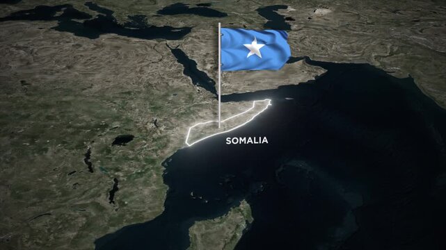 Somalia Map Animation with 3D Waving of Somalia National Flag and Glowing Border Animation on World Map