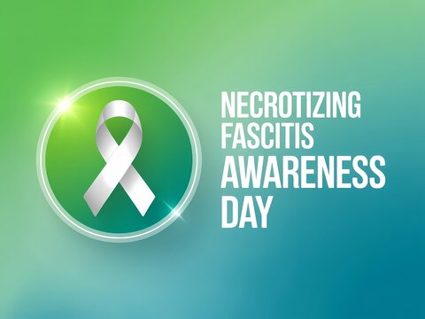 Necrotizing fasciitis awareness day concept with white ribbon on green background