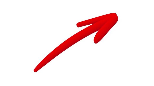 Animated thick red arrow pointing to upper right corner. Drawing style arrow on white, isolated graphic element