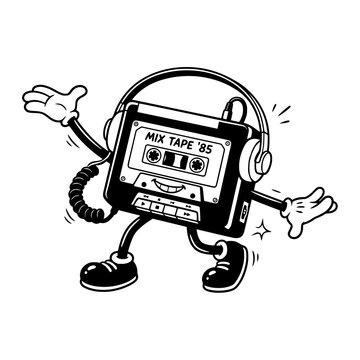 retro walkman vector cartoon