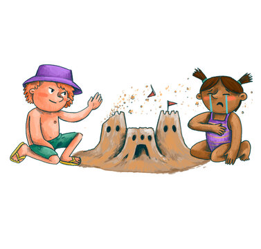 Ni&ntilde;os y castillo de arena