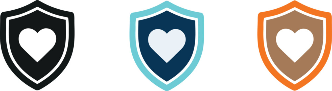 Shield icon with heart symbol isolated on transparent background