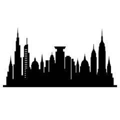 Obraz premium Stylized city skyline silhouette featuring skyscrapers and domes, perfect for urban and architectural themes