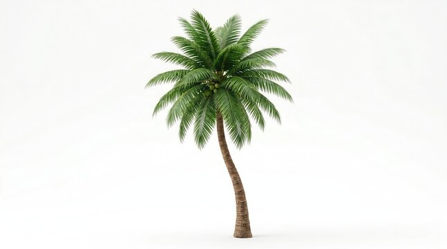 tall green palm tree isolated on white background minimalist design