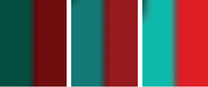A professional wide-format abstract background featuring vertical color blocks in deep maroon forest green teal and vibrant red. The composition is structured with clean white vertical dividers.