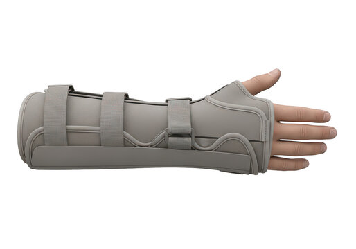 Medical wrist brace on a human hand isolated on transparent background, png