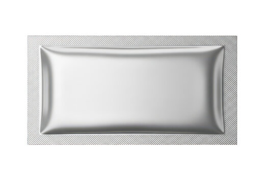 Blank silver foil sachet packet mockup isolated on transparent background, png