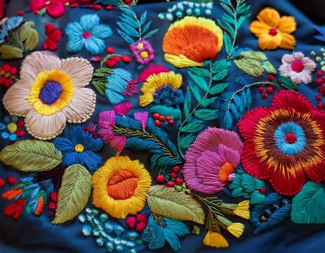 vibrant folk art floral embroidery pattern textile handmade craft