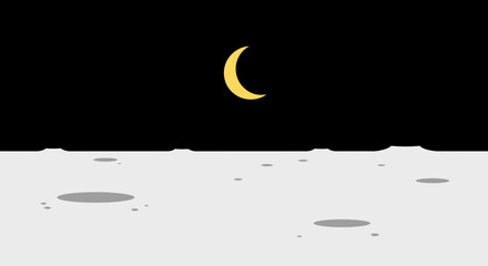 Crescent moon over a desolate lunar landscape with craters and shadows © Tora