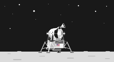 Lunar Lander on Moon Surface with Stars in Space © Tora