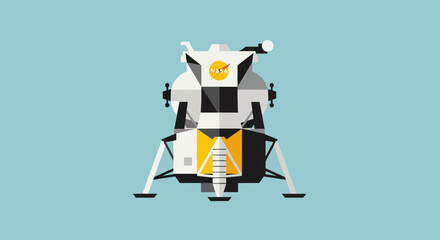 NASA Lunar Lander Spacecraft Illustration Flat Design © Tora