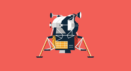 Retro Lunar Lander Spacecraft, Flat Design Vector Illustration © Tora