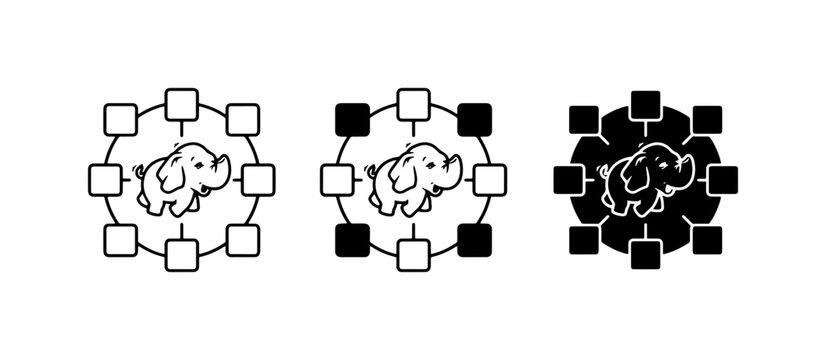Elephant Icon Set, Abstract Network Connections, Data Flow Symbols, Technology Concepts, Minimalist Design Elements