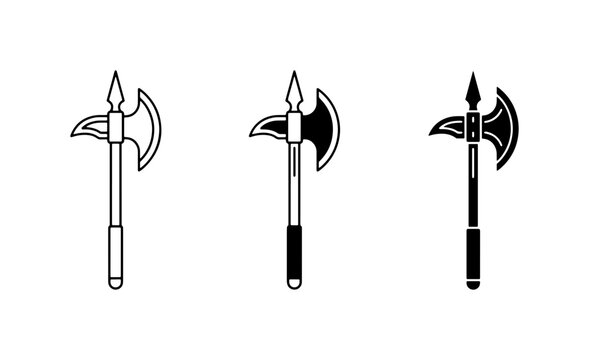 Medieval Halberd Icons, Ancient Polearm Weapon Symbols, Historical Battle Axe Vector Set, Medieval Warfare Tools