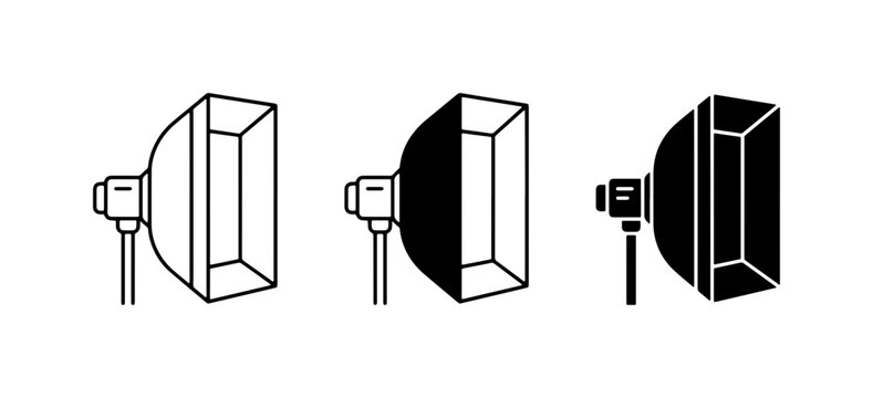 Studio Lighting Equipment Icons, Photography Softbox Set, Flash Modifier Vector Graphics