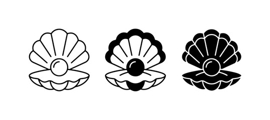 Oyster Shell Icons, Pearl Icons, Seafood Icons, Nautical Icons, Ocean Icons, Marine Icons, Jewelry Icons, Luxury Icons, 3 Variations © Roksana