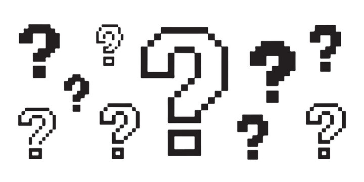 Set of Pixel Art Question Marks in Various Sizes and Styles