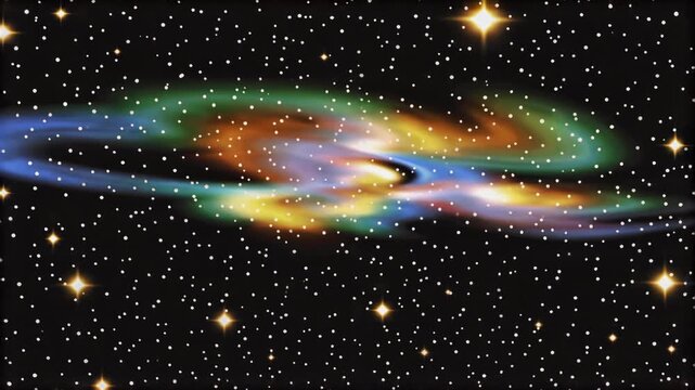Colorful luminous nebula with distant star clusters