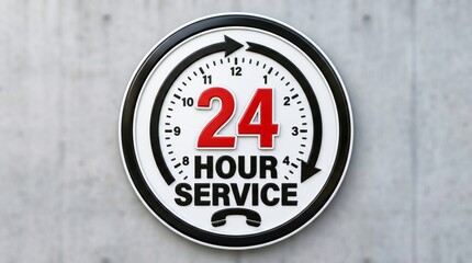 Fototapeta premium 24 Hour Service Sign on Concrete Wall for Round the Clock Customer Support Concept
