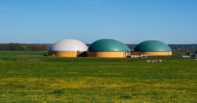 bio gas tank in the green spring field ecology industry