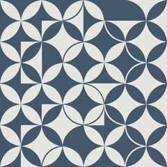 Fototapeta premium Retro mid-century geometric pattern with interlocking circle and square shapes in dusty blue and cream for vintage floor tile design or modern wallpaper and textile graphic background applications as.