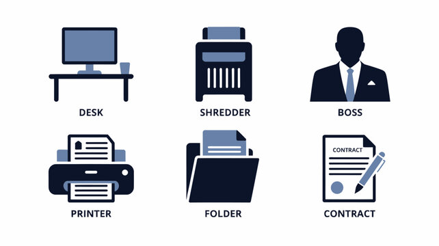 Office Workflow Icons - 6 Minimalist Business Vector Graphics for Enterprise Solutions, Software UI, and Marketing Collateral