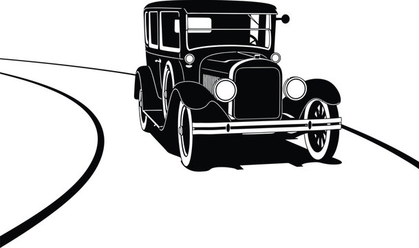 Vintage car on winding road with automobile, transport