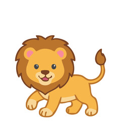Fototapeta premium Cute cartoon lion cub waving on white background