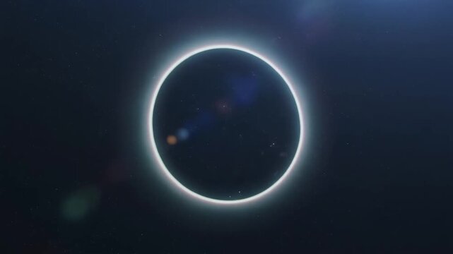 Abstract Glowing Ring on Dark Cosmic Background, Futuristic Portal or Solar Eclipse Effect with Lens Flare Texture