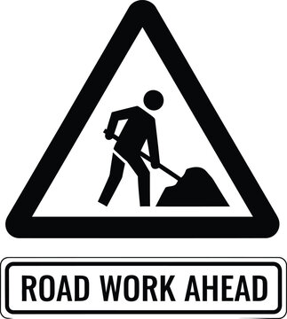 Road work ahead sign illustration with traffic sign warning sign road construc