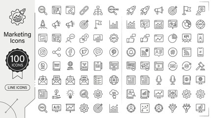 100_minimalist_monoline_vector_icons,  Digital Marketing Icons Set 100 Minimal Line Vectors for SEO Social Media Business Growth Analytics and Strategy © fahim