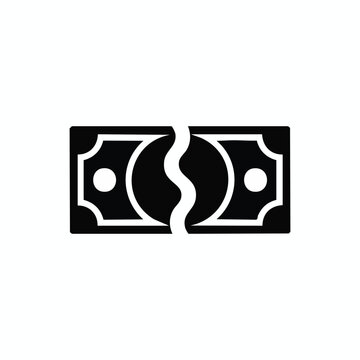 Money Broken Bill Icon Representing Financial Crisis and Economic Loss
