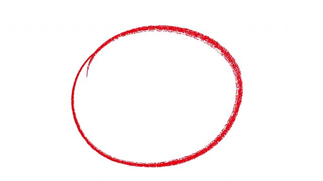 Hand-drawn red circle animation, scribble style marker stroke on white background