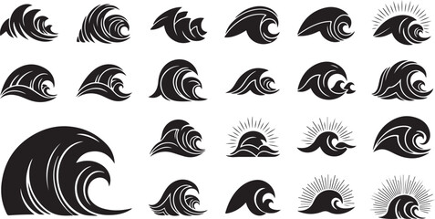 Fototapeta premium Set of stylized ocean wave icons and symbols with collection