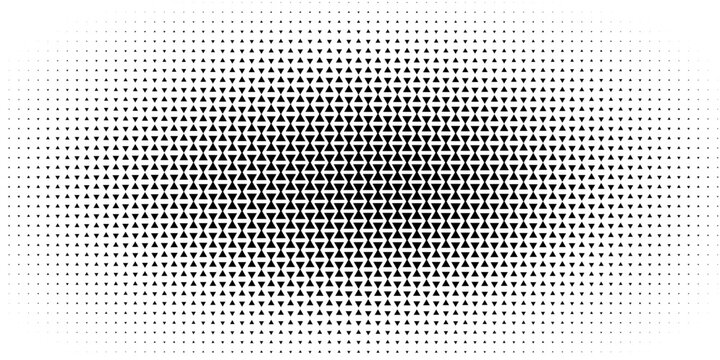 Triangle halftone gradient texture. Black geometric triangular tech pattern background. Abstract fading gradation wallpaper. Vanishing mosaic pop art backdrop for poster, banner, booklet. Vector